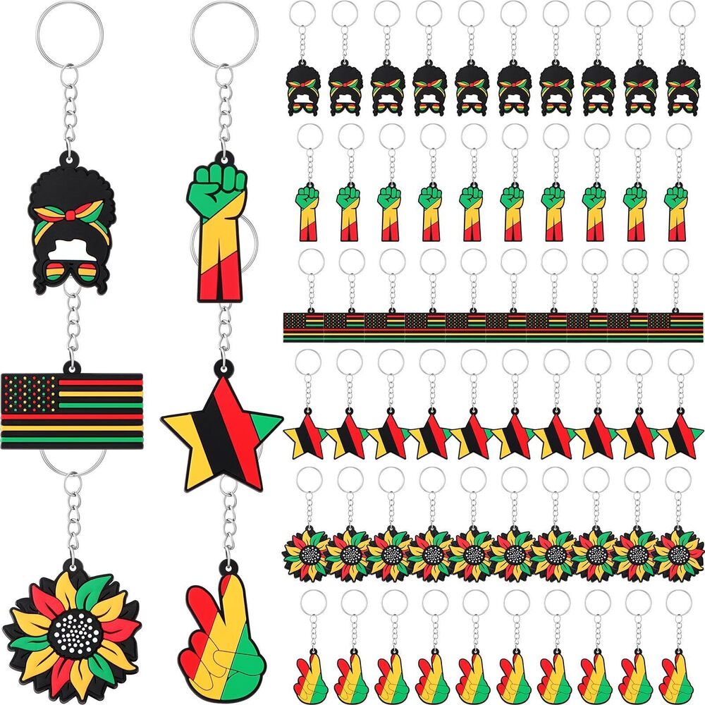 7080 60 Pieces Juneteenth Keychain Bulk 4th of July Gift African Afro Party